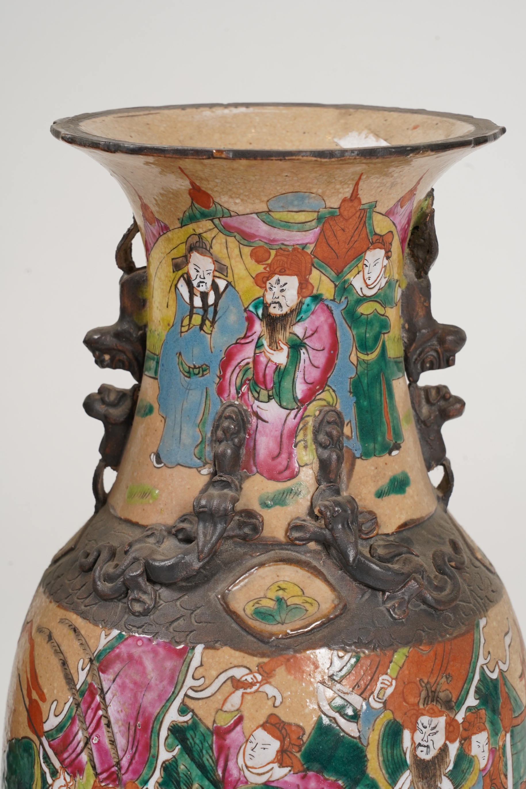 A pair of Chinese famille rose crackle glaze vases, early 20th century